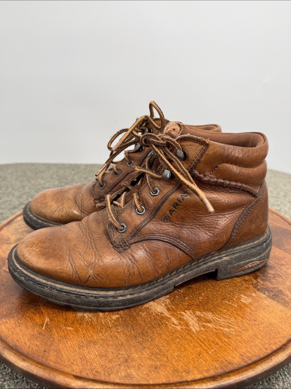 Ariat Boots Wm 7.5 C (Wide) Brown Leather Lace-Up Work Outdoor *Flaws*